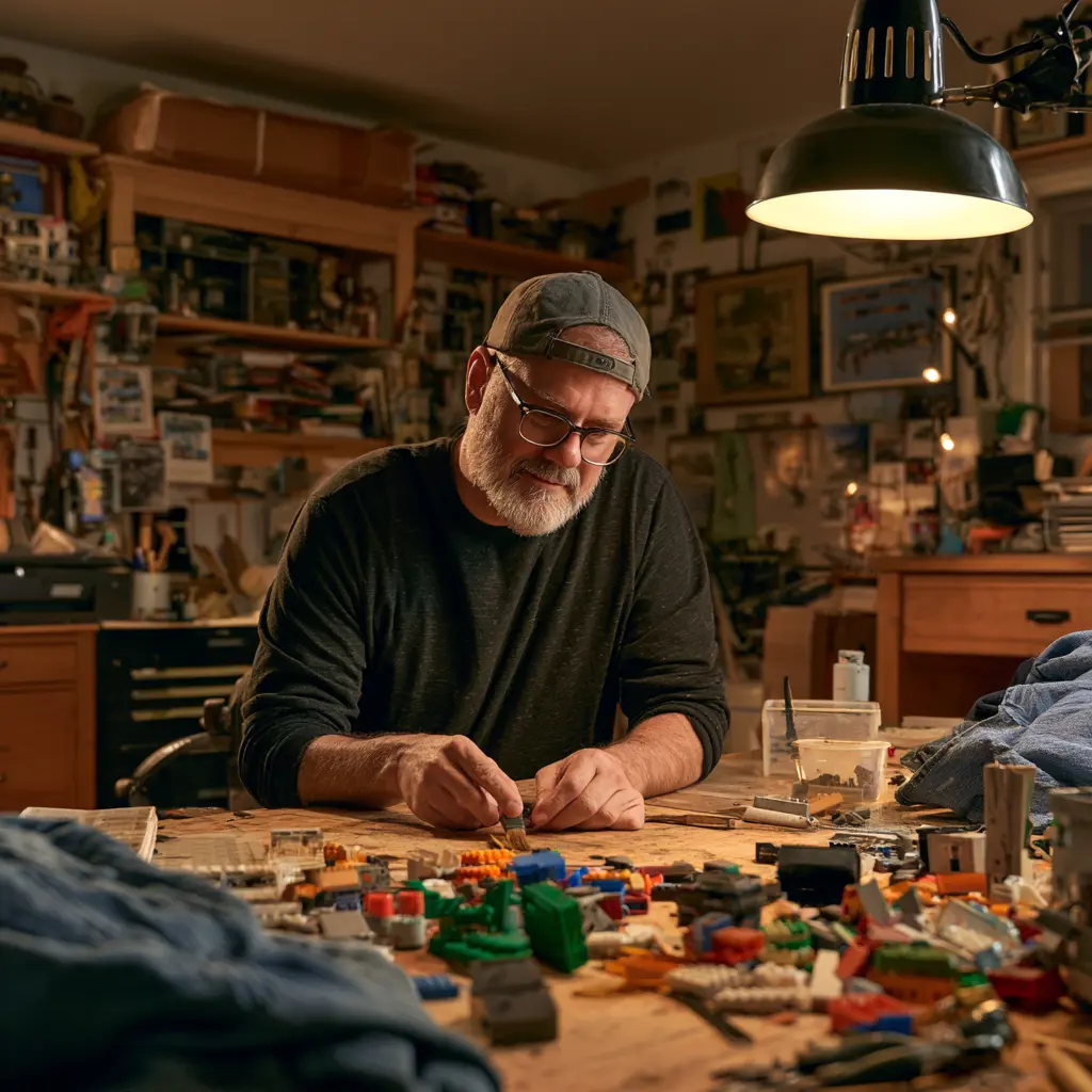 Man restoring a used LEGO set